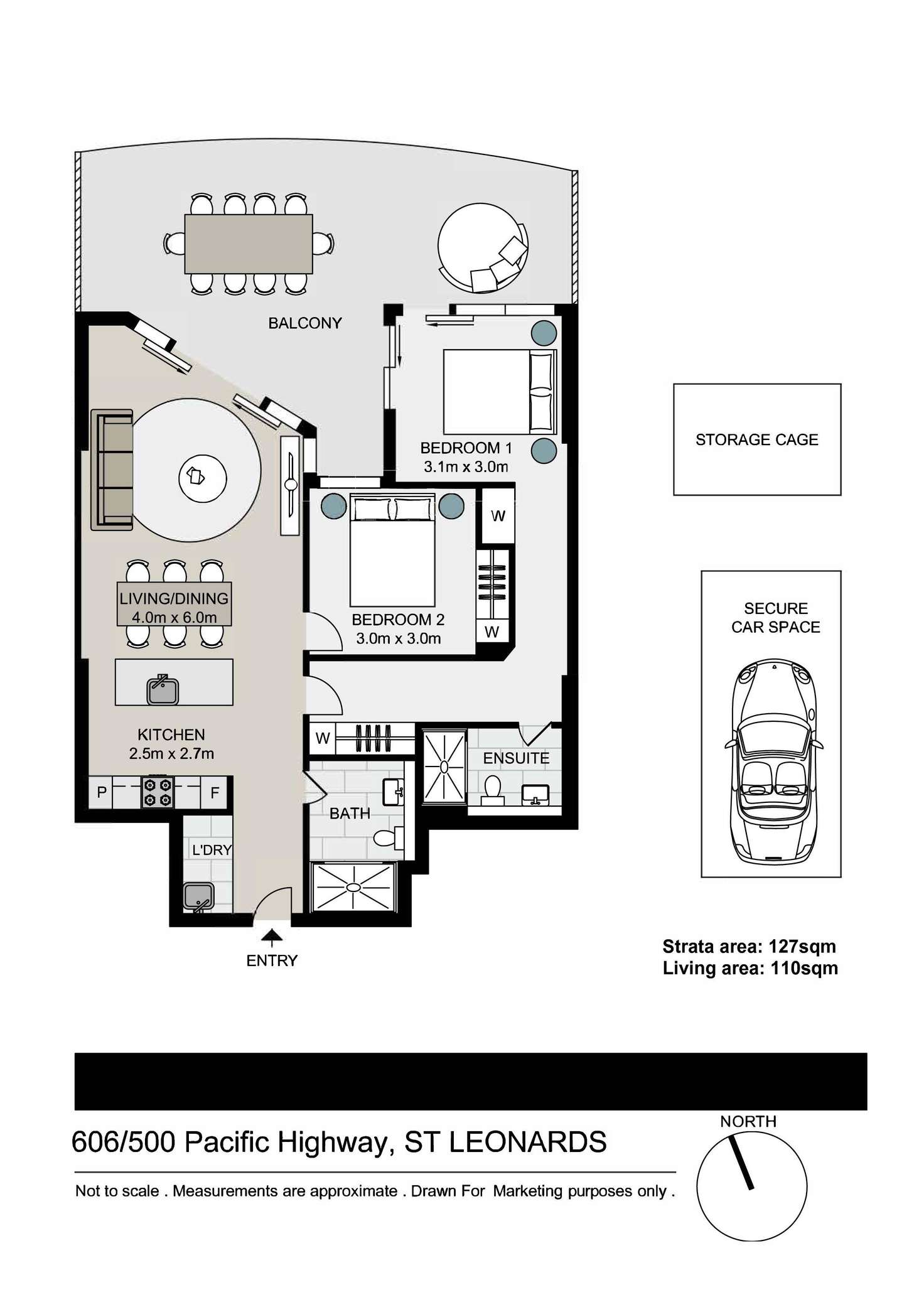 Floorplan of Homely apartment listing, 606/500 Pacific Highway, St Leonards NSW 2065