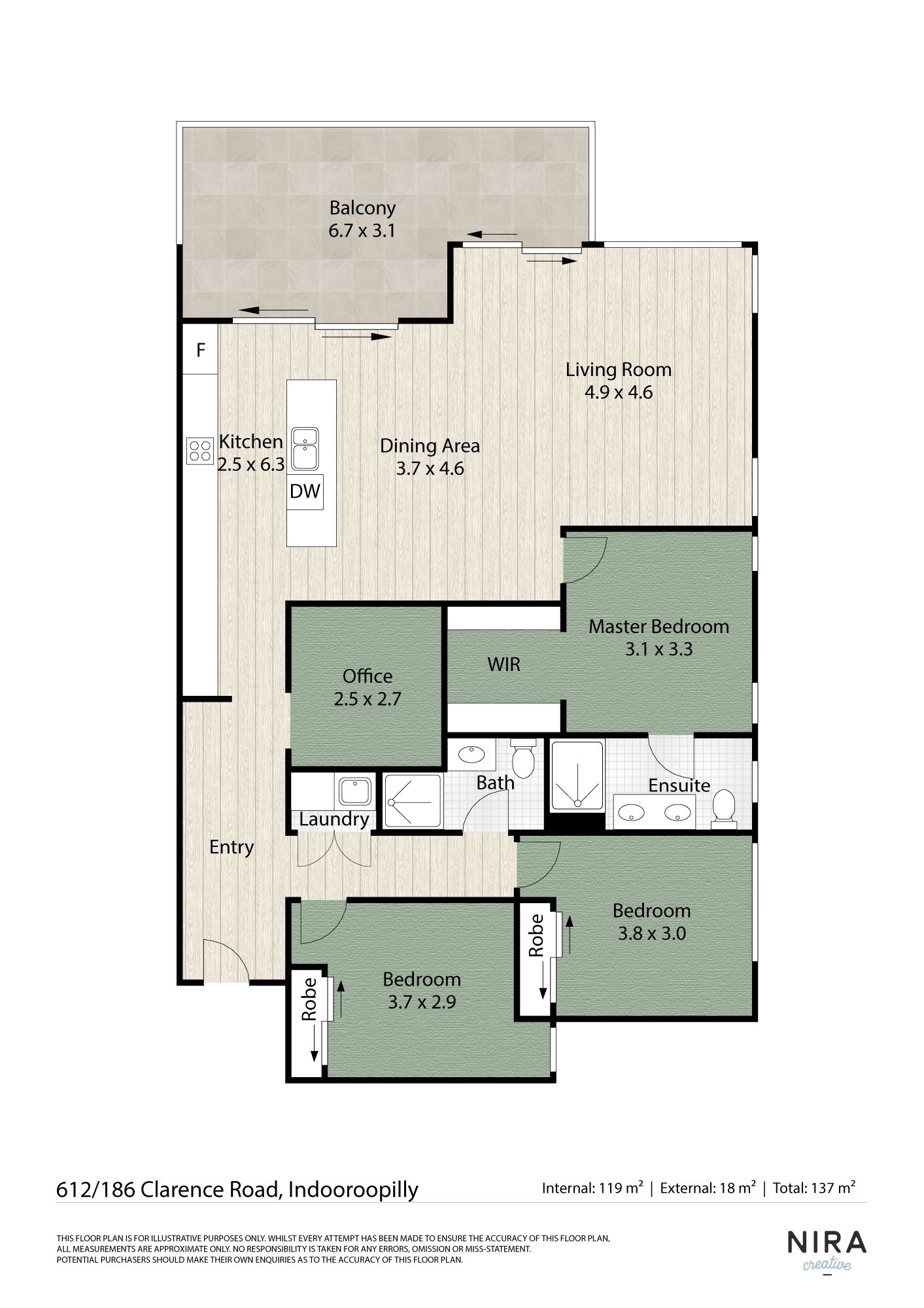 Floorplan of Homely apartment listing, 612/186 Clarence Road, Indooroopilly QLD 4068