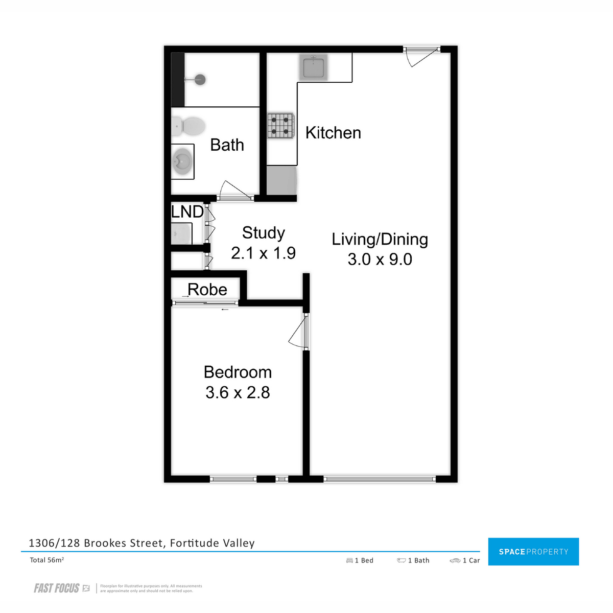 Floorplan of Homely apartment listing, 1306/128 Brookes Street, Fortitude Valley QLD 4006