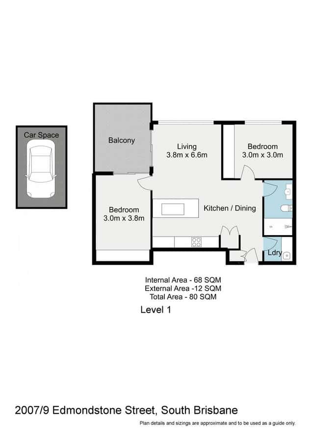 Floorplan of Homely apartment listing, 2007/9 Edmondstone Street, South Brisbane QLD 4101